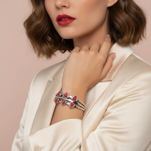 Paparazzi Silver Tone Cuff Bracelet with Red Diamond Stone NWOT